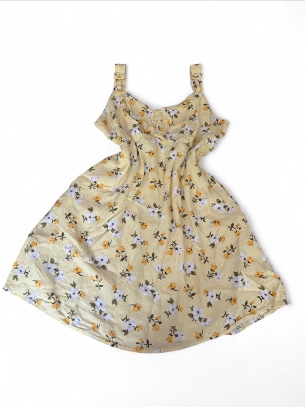 Yellow Floral Sundress with Adjustable Straps And Pockets